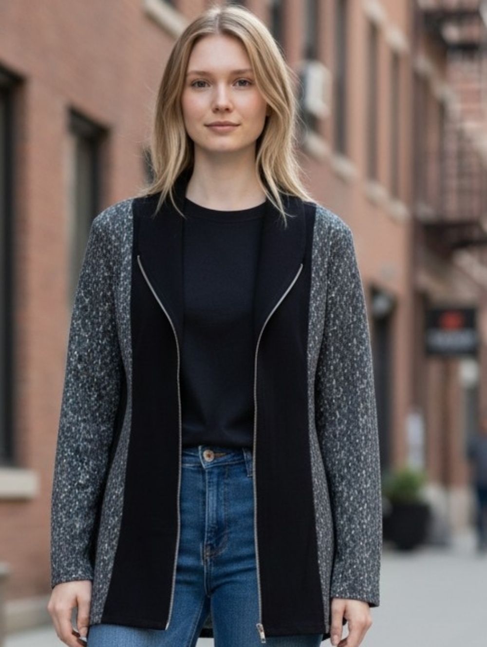 NEw! Parsley & Sage Black and Gray Two-Tone Open Zip Cardigan Blazer 4474